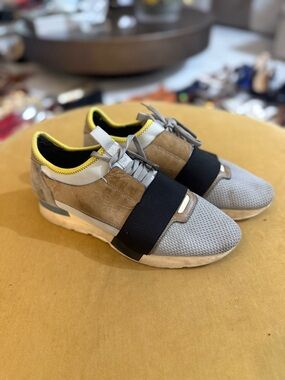 Balenciaga Women's Sneakers in Gray, Tan & Black with Yellow Trim